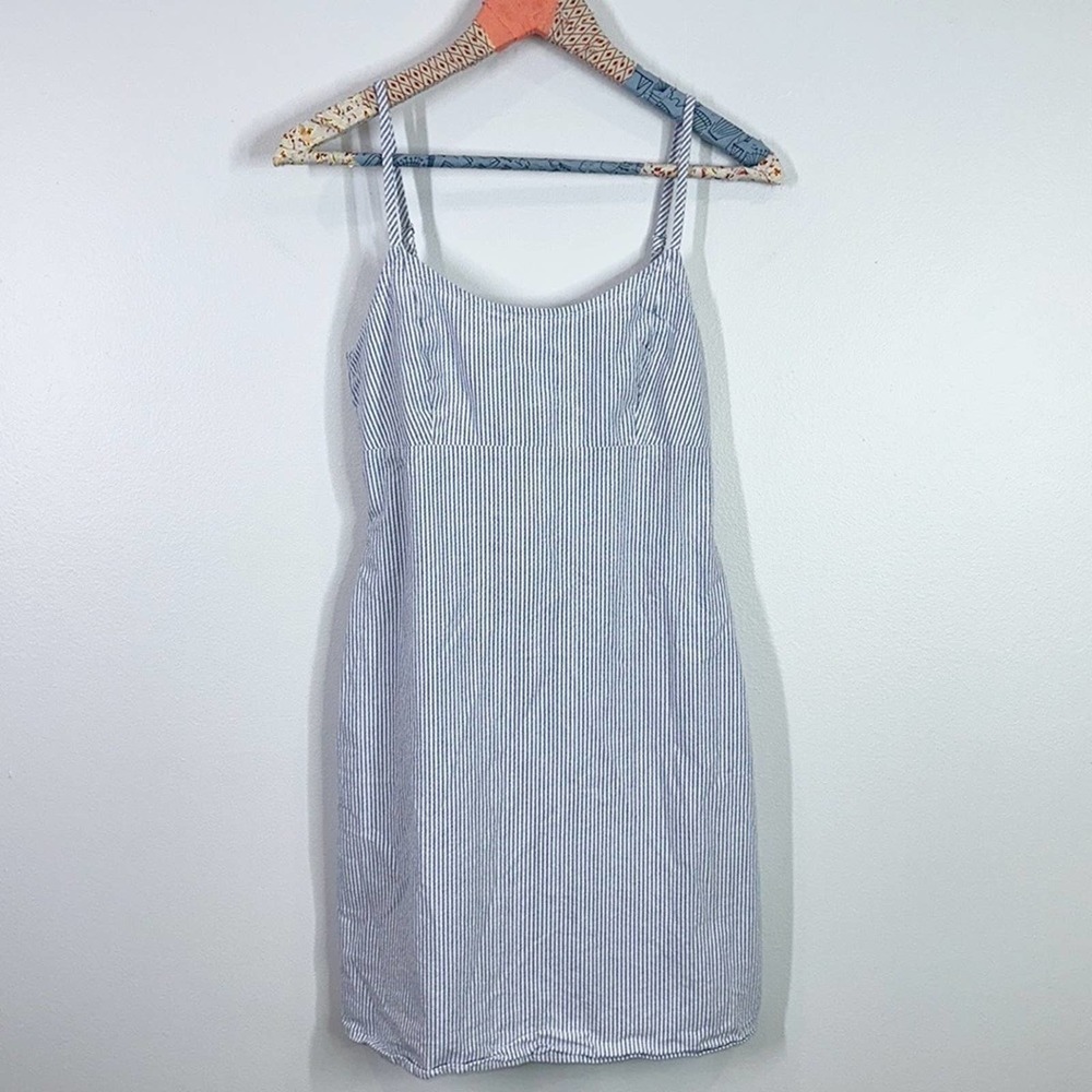 Sleeveless Blue and White Striped Mini Dress